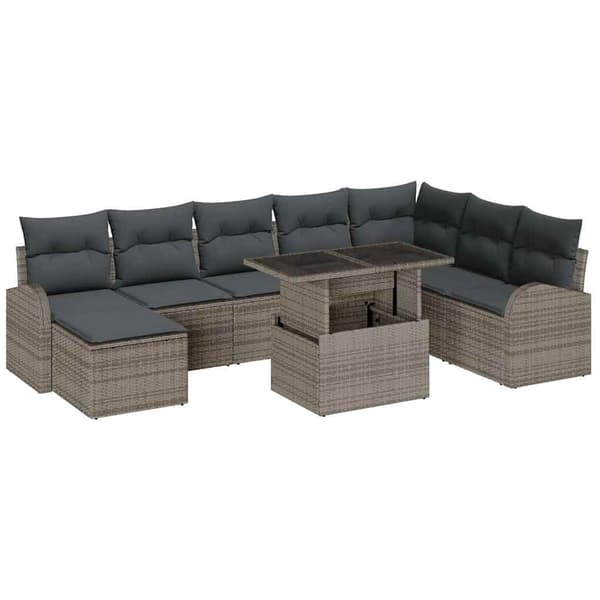 vidaXL Trädgårdsoffset med lagring 9 pcs Grå Poly rattan
