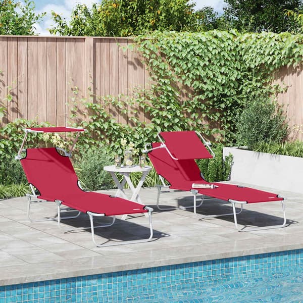 vidaXL Solstol 2 pcs Röd 58 x 188 x 77cm Polyester