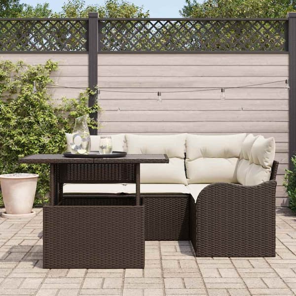 vidaXL Utomhusmatbord med kudde 5 pcs Brun Poly rattan