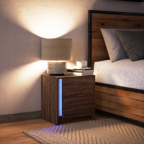 vidaXL Nattbord med LED brun eik konstruert tre