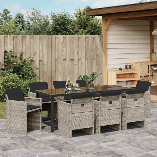 vidaXL Trädgårdsmöbelset 9 pcs Ljusgrå konstrotting