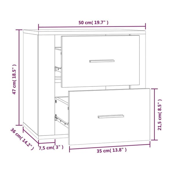 vidaXL Väggmonterat sängbord vit högglans 50x36x47 cm