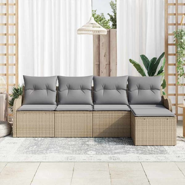 vidaXL Utesoffgrupp med dynor 5 delar Beige Polyrotting