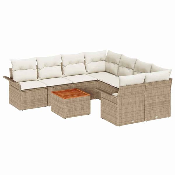 vidaXL Trädgårdssoffa Set 9 delar Beige Polyrotting