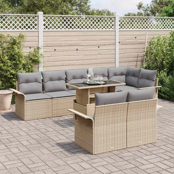 vidaXL Trädgårdsoffset med kudde 9 pcs Beige Poly rattan