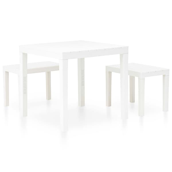 vidaXL Hagebord med 2 benker plast hvit