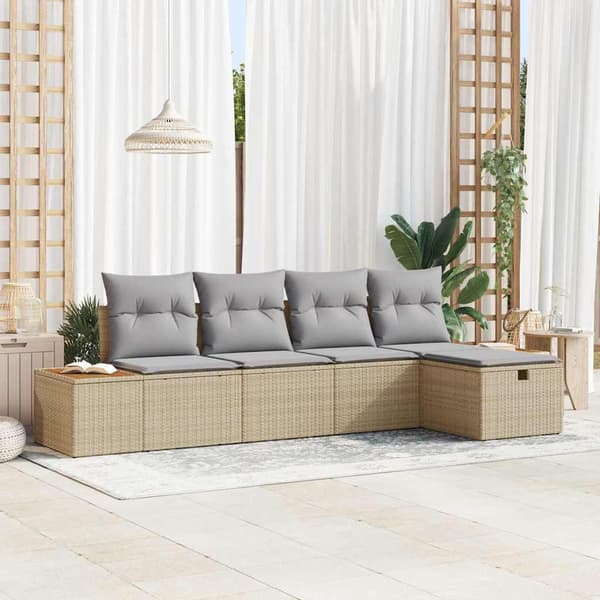 vidaXL Trädgårdsoffset med kudde 5 pcs Beige Poly rattan