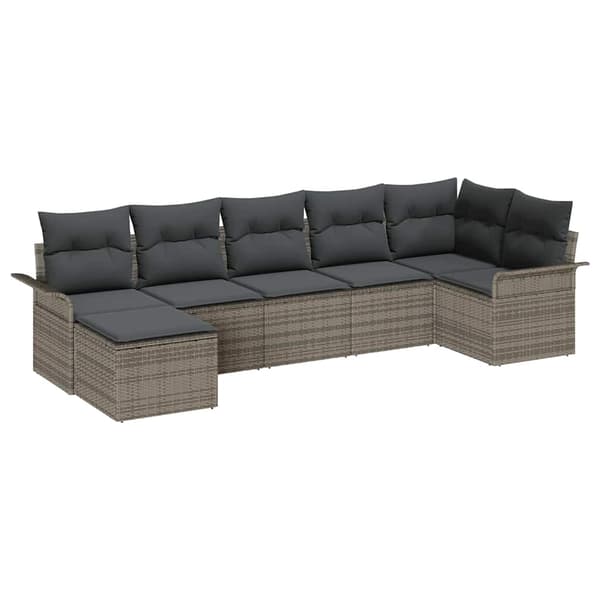 vidaXL Trädgårdsoffset med kudde med lagring 7 pcs Grå Poly rattan
