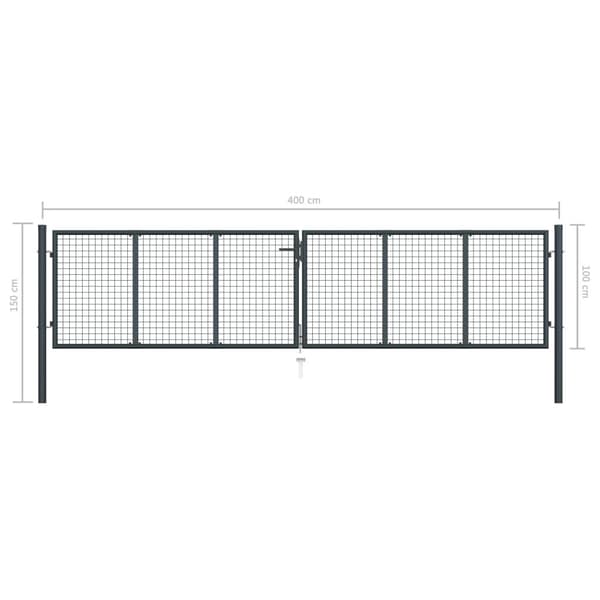 vidaXL Trädgårdsgrind i nät galvaniserat stål 400x100 cm grå