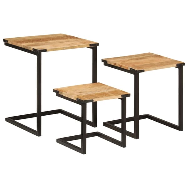 vidaXL Stablebare salongbord 3 stk heltre mango og jern