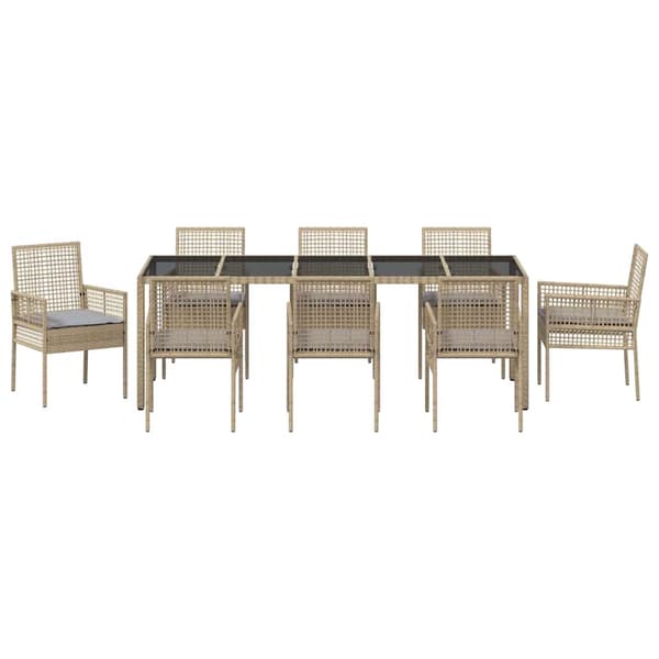 vidaXL Trädgårdsmöbelset 9 pcs Beige konstrotting