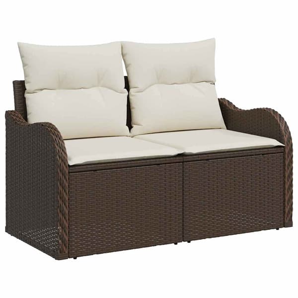 vidaXL Trädgårdsoffset med kudde 7 pcs Brun Poly rattan