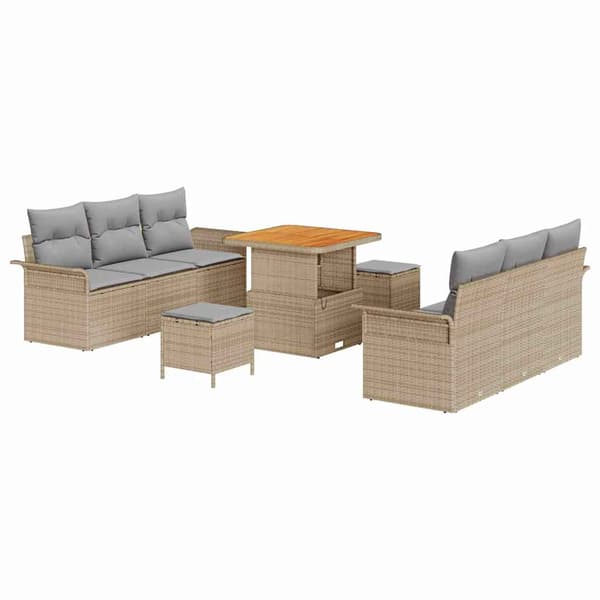 vidaXL Trädgårdsoffset med kudde 9 pcs Beige konstrotting