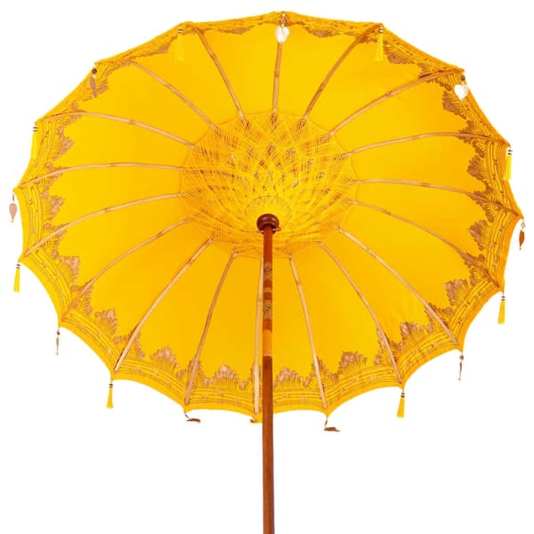 vidaXL Balinesisk Parasol 260 Gul 210-220 cm Bomull og solid tre