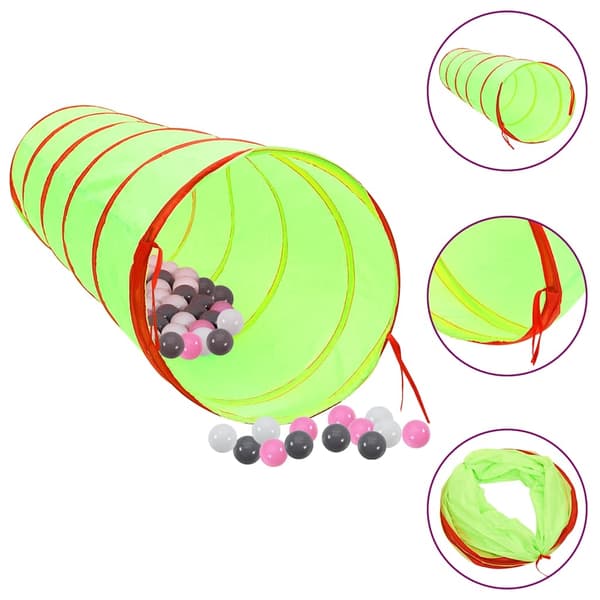 vidaXL Lektunnel med 250 bollar grön 175 cm polyester