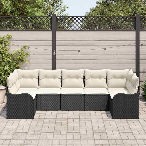 vidaXL Trädgårdsoffset med kudde 7 pcs Svart och vit Poly rattan