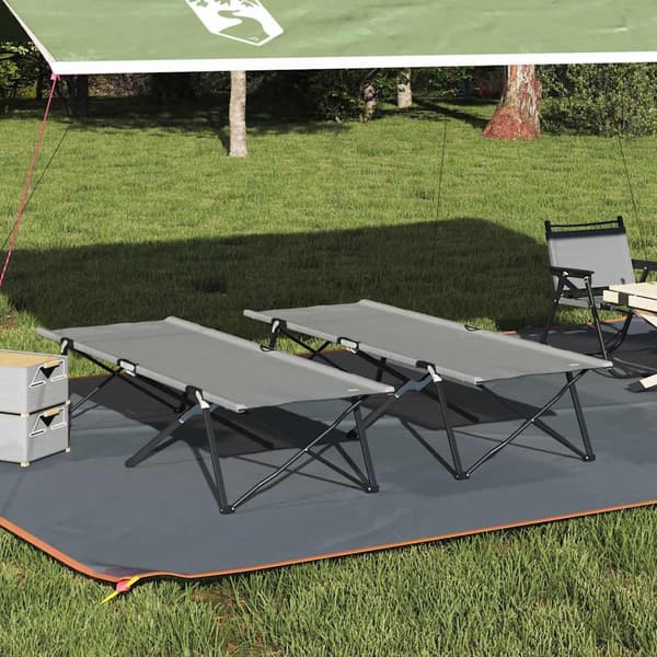 vidaXL Sammenleggbar camping seng 2 pcs Grå 206 x 76 x 74 cm