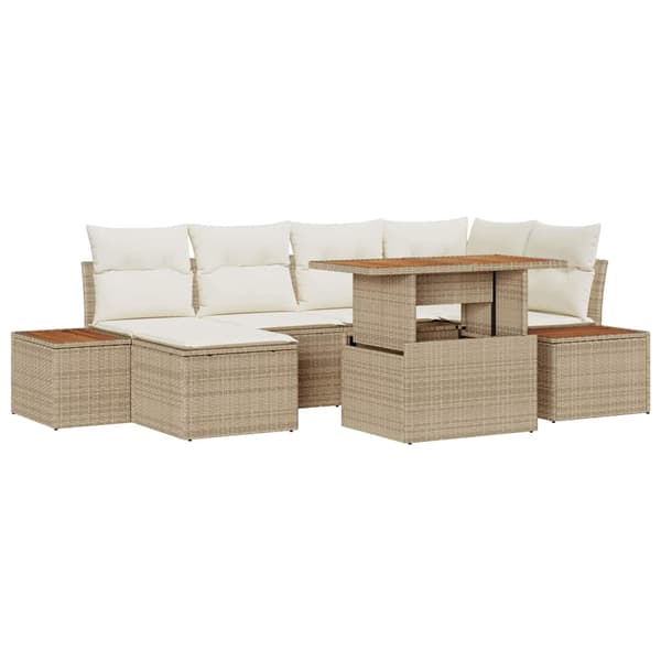 vidaXL Trädgårdsoffset med lagring 7 pcs Beige Poly rattan