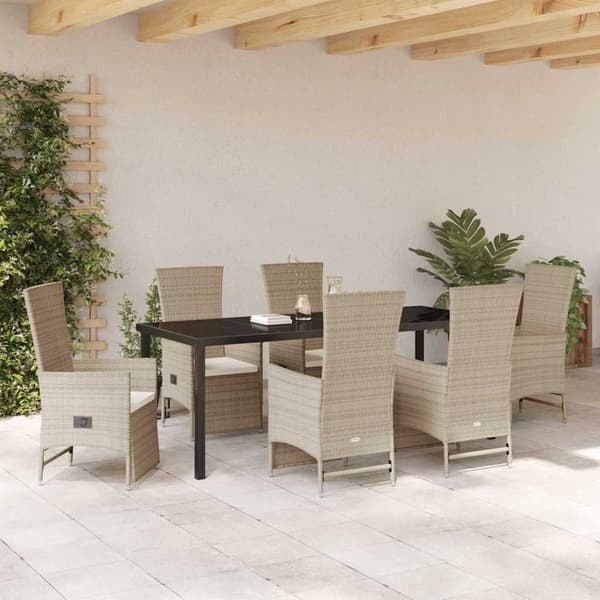 vidaXL Trädgårdsmöbelset med kudde 7 pcs Beige konstrotting