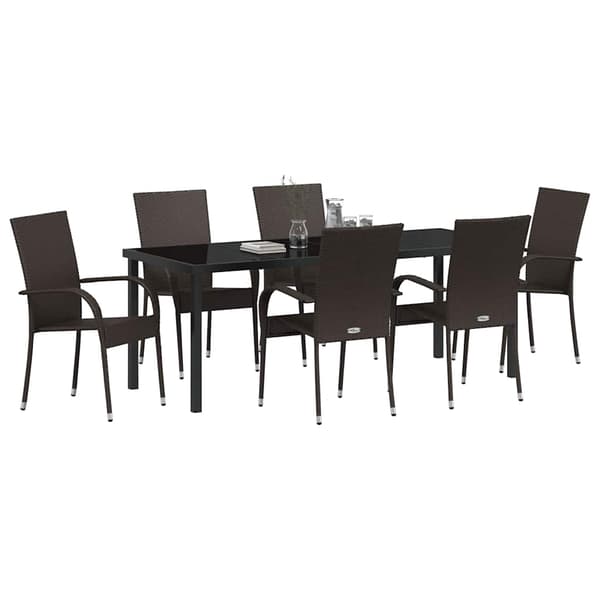 vidaXL Trädgårdsmöbelset 7 pcs Brun Pulverlackerat stål