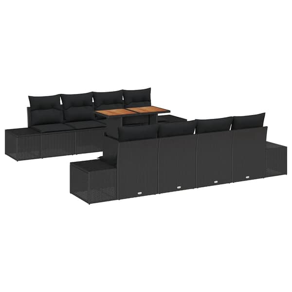 vidaXL Trädgårdsoffset med lagring 9 pcs Svart Poly rattan