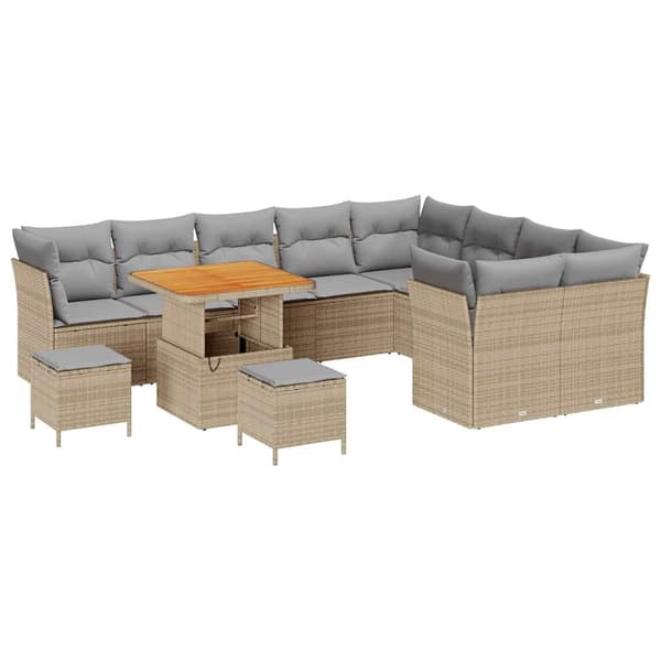 vidaXL Trädgårdsoffset 12 pcs Beige konstrotting