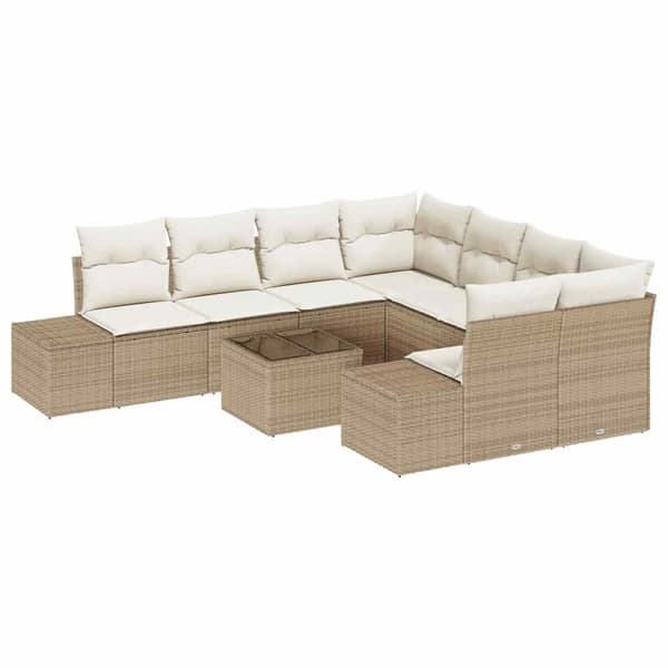 vidaXL Trädgårdssoffa Set med dyna 9 delar Beige polyrotting