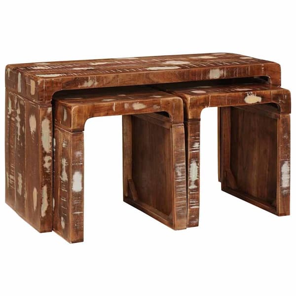vidaXL Nestingbord 3 pcs Brun Solid återvunnen trä
