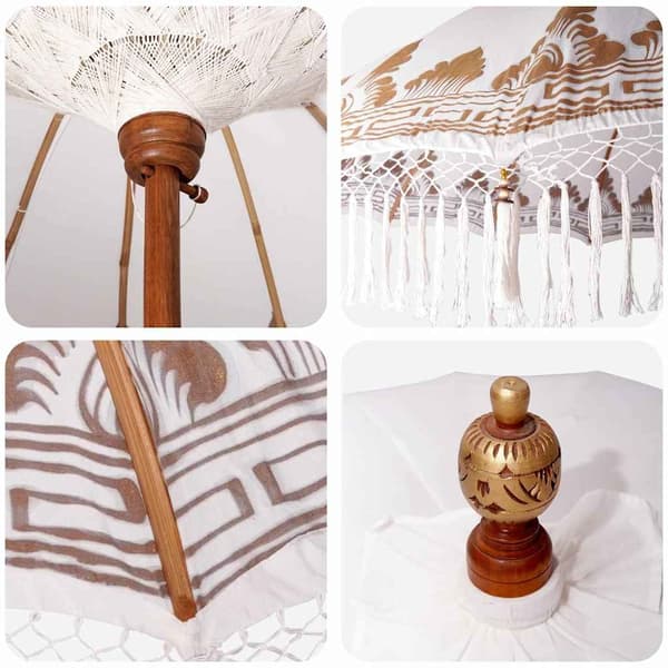 vidaXL Balinesisk Parasol 260 Krem 210-220 cm Bomull og solid tre