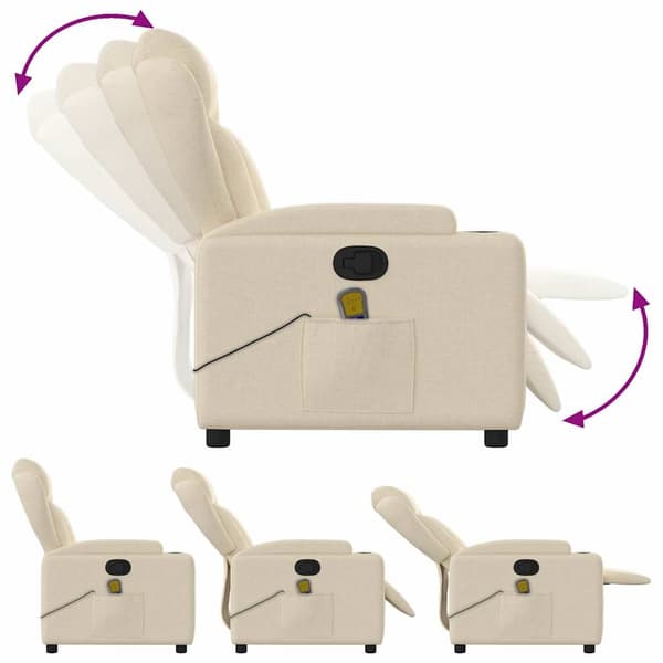 vidaXL Massagefåtölj gräddvit tyg