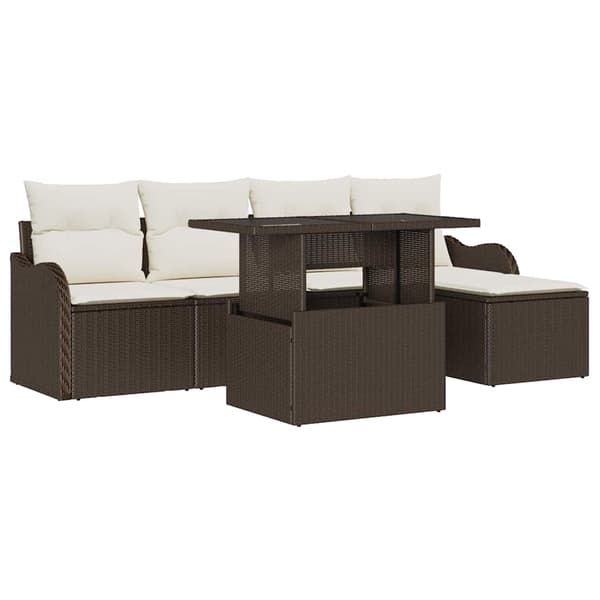 vidaXL Trädgårdsoffset med kudde 6 pcs Brun Polyrattan