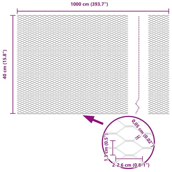 vidaXL Hexagonstängsel Silver 0,4 x 10 m Galvaniserat stål