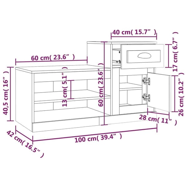 vidaXL Skoskap hvit 100x42x60 cm konstruert tre