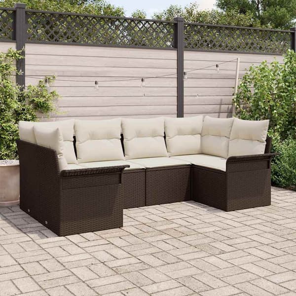 vidaXL Trädgårdsoffset med lagring 6 pcs Brun Poly rattan