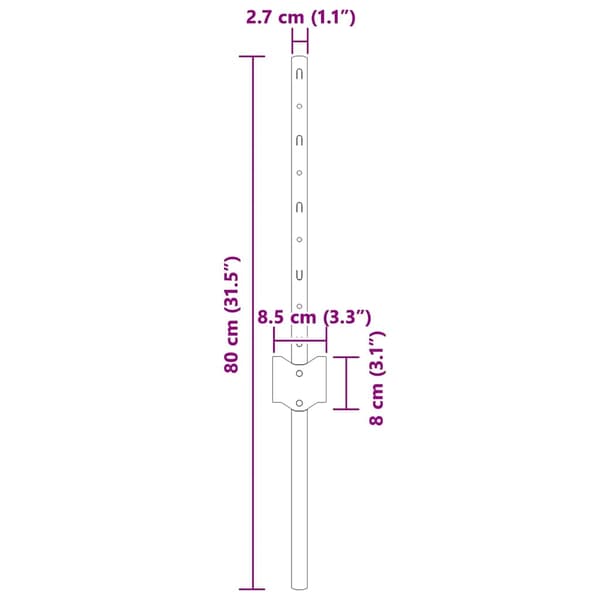 vidaXL Gjerdepåle 44 pcs sølv 80 cm Stål