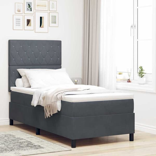 vidaXL Bäddfjäder med madrass Mörkgrå 90 x 200 cm Sammet