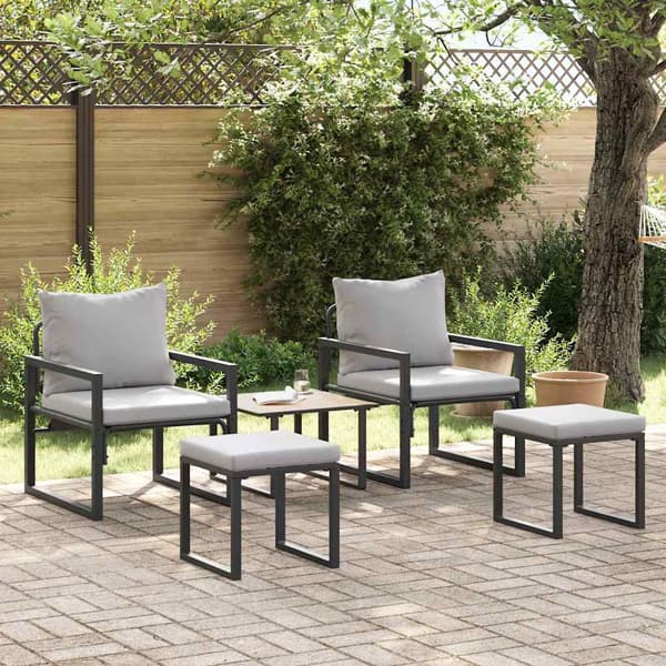 vidaXL Trädgårdsmöbler med kudde med kudde 4 pcs Ljusgrå Polyester