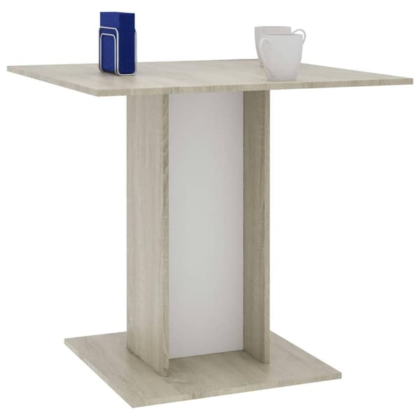 vidaXL Spisebord hvit og sonoma eik 80x80x75 cm sponplate