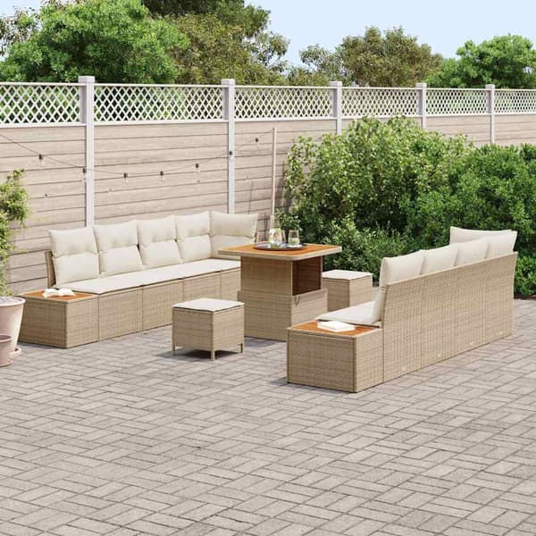 vidaXL Trädgårdsoffset 11 pcs Beige konstrotting