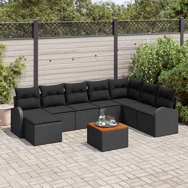 vidaXL Utesoffa Set 9 delar Svart