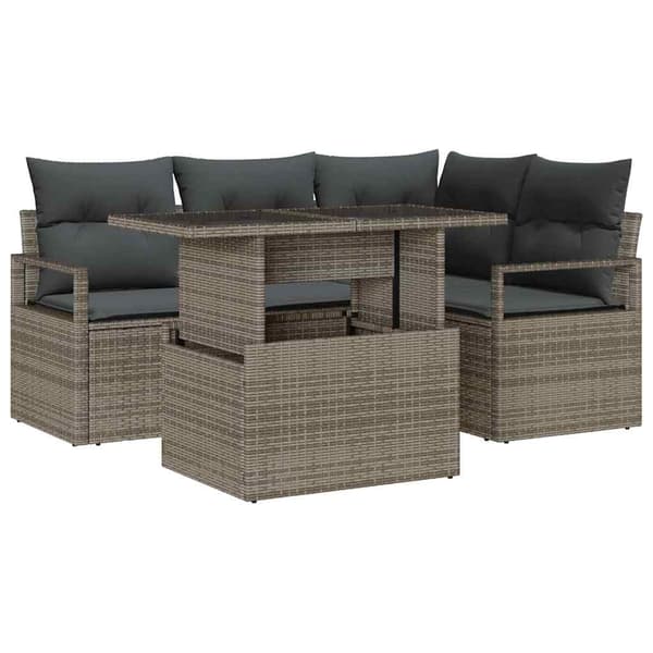 vidaXL Trädgårdsoffset med kudde med lagring 5 pcs Grå Poly rattan