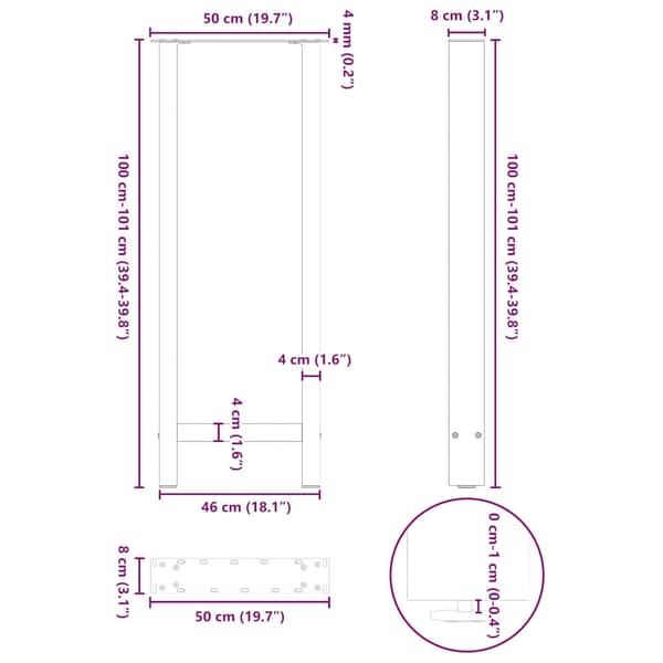 vidaXL Barbordben hvite 2 stk 50x(100-101) cm stål