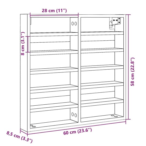 vidaXL Hyller sonoma eik 60x8,5x58 cm konstruert tre