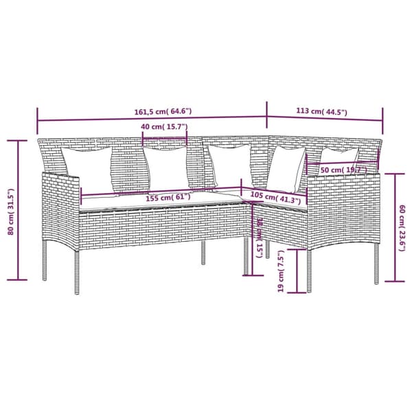 vidaXL Sofa L-formet med puter polyrotting brun