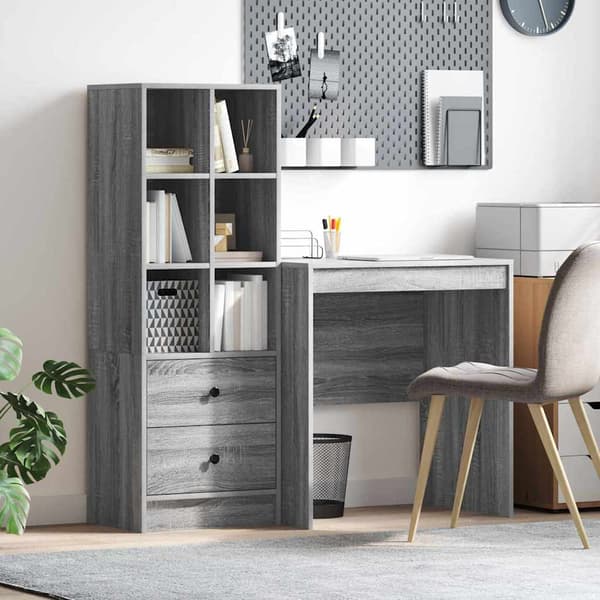 vidaXL Skrivbord med låda 2 pcs Grå Sonoma