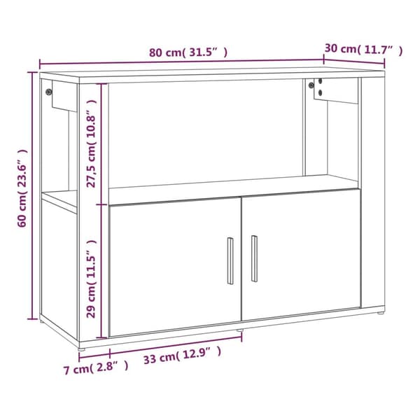 vidaXL Skjenk hvit 80x30x60 cm konstruert tre