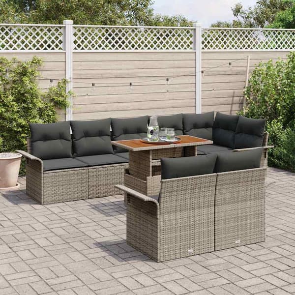 vidaXL Trädgårdsoffset med lagring 9 pcs Grå Poly rattan