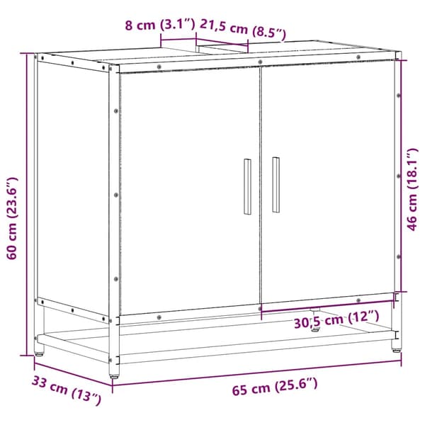 vidaXL Servantskap røkt eik 65x33x60 cm konstruert tre