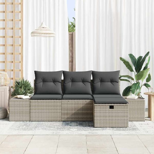 vidaXL Trädgårdsoffset med kudde 4 pcs Ljusgrå Poly rattan