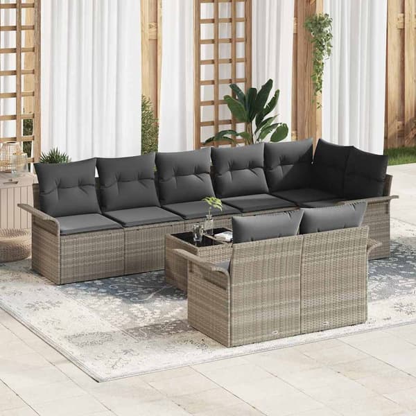 vidaXL Trädgårdsoffset med kudde 9 pcs Ljusgrå Poly rattan